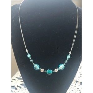 Vintage Jewelry  SIGNED LIA SOPHIA Silver Tone Blue Moon Glow   Wire Necklace